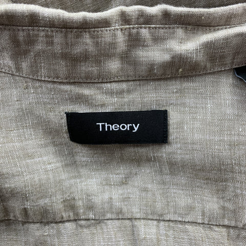 THEORY Size M Taupe Heather Linen Button Up Long Sleeve Shirt