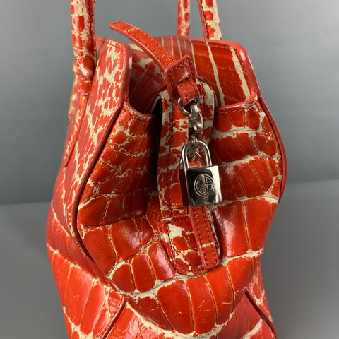 GIORGIO ARMANI Orange Embossed Leather Top Handle Handbag