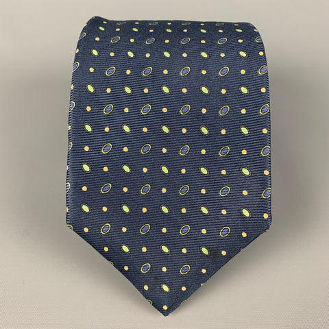 KITON Navy Green Dots Silk Tie