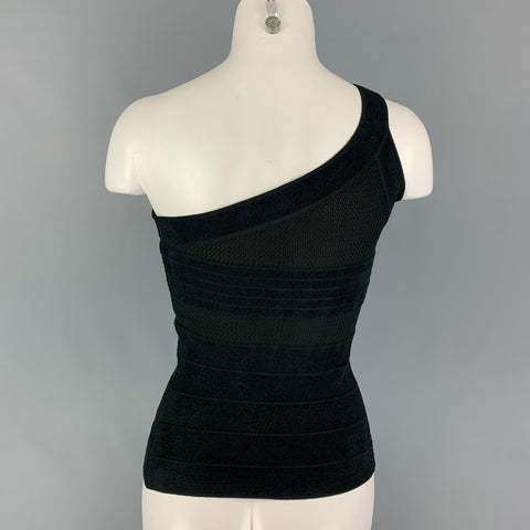 GIORGIO ARMANI Size 4 Black Viscose Blend Textured One Shoulder Casual Top