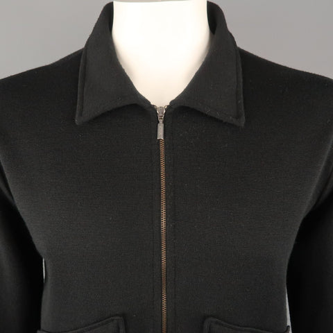 ARMANI COLLEZIONI Size L Black Solid Wool Blend Zip Up Jacket
