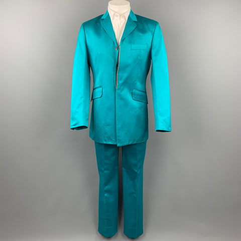 OZWALD BOATENG Size 38 Aqua Cotton Notch Lapel Suit