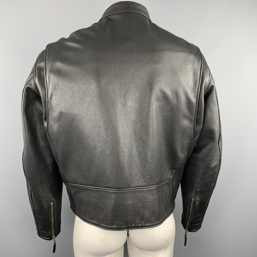 LEATHER MAN Size 46 Black Leather Tab Collar Zip Biker Jacket