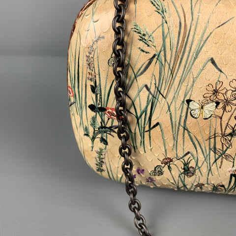 BOTTEGA VENETA Beige Floral Python Skin Leather Pochette Knot Clutch