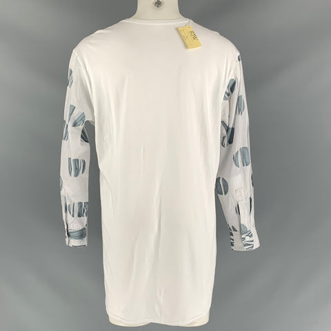Y's by YOHJI YAMAMOTO Size M White Grey Mixed Fabrics Cotton Crew-Neck Pullover