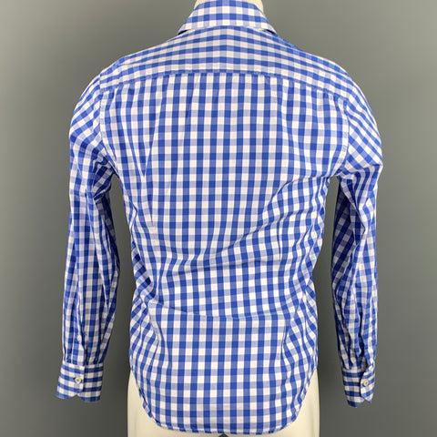 EREDI PISANO Size S Blue & White Checkered Cotton Button Up Long Sleeve Shirt
