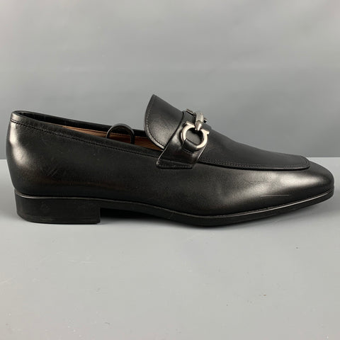 SALVATORE FERRAGAMO Size 9.5 Black Leather Penny Loafers