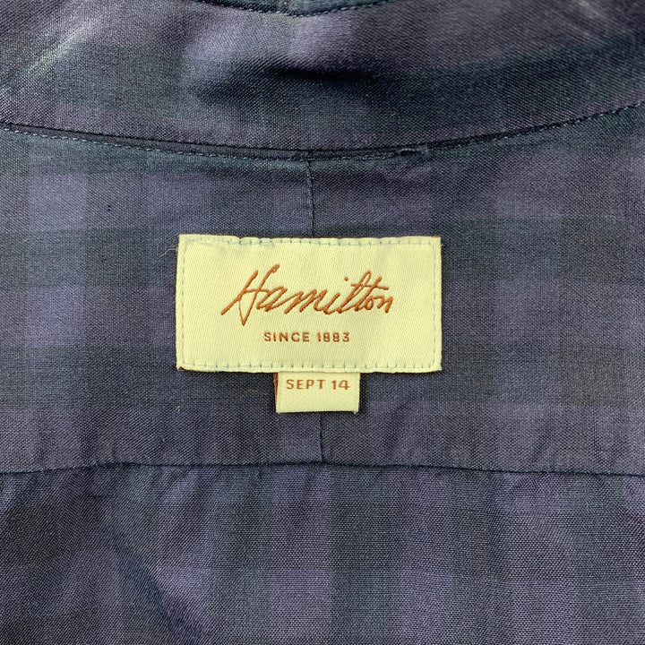 HAMILTON Size L Navy Checkered Cotton Button Down Long Sleeve Shirt