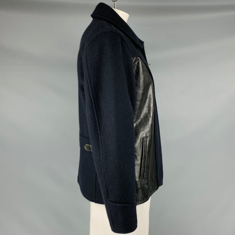 RRL by RALPH LAUREN Size L Navy Black Mixed Materials Zip Up Jacket