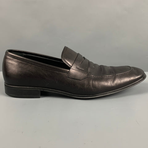 SALVATORE FERRAGAMO Size 9.5 Black Leather Penny Loafers