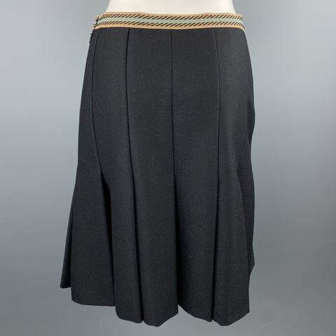 M MISSONI Size 6 Black Twill Wool Pleated A-Line Skirt