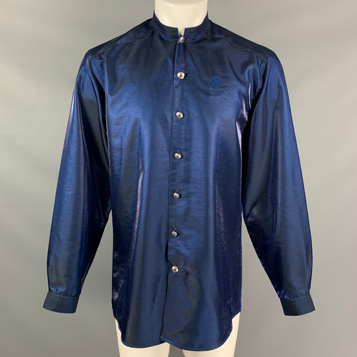 Vintage VERSACE CLASSIC Size S Blue Iridescent Polyester / Polyamide Long Sleeve Shirt
