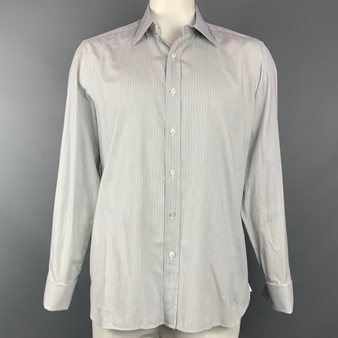 TOM FORD Size XL White & Black Pinstripe Cotton Button Up Long Sleeve Shirt