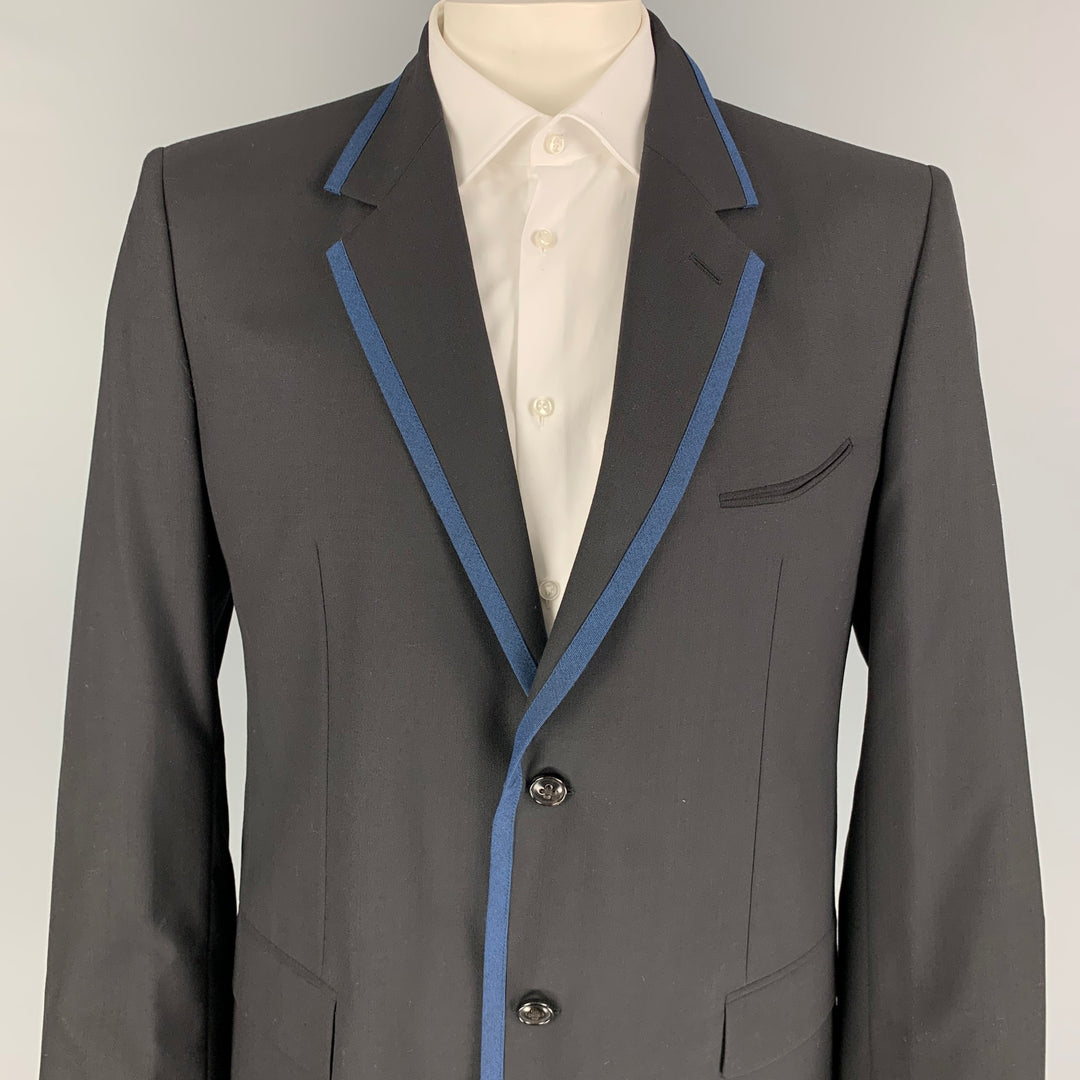 MARC JACOBS Size 44 Black Blue Wool Notch Lapel Sport Coat