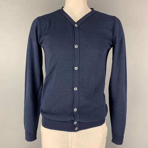 S.N.S HERNING Size L Navy Knit Wool V-Neck Cardigan