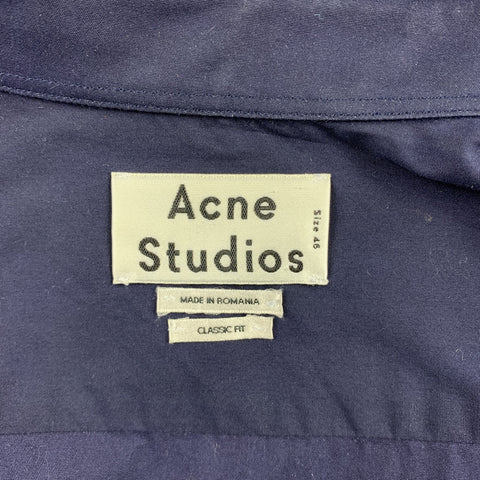 ACNE STUDIOS Size XS Navy & Green Dyed Cotton Button Up Long Sleeve Shirt