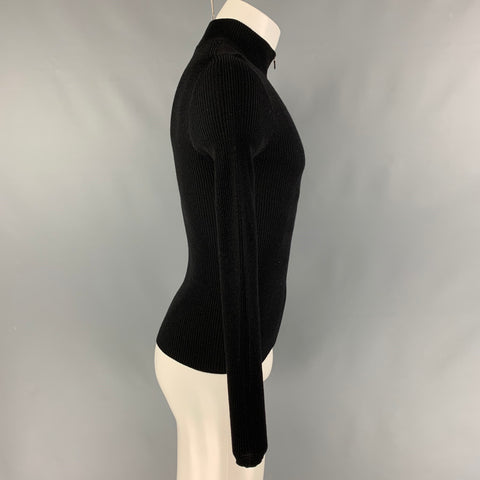 PRADA Size S Black Ribbed Wool Zip Up Cardigan