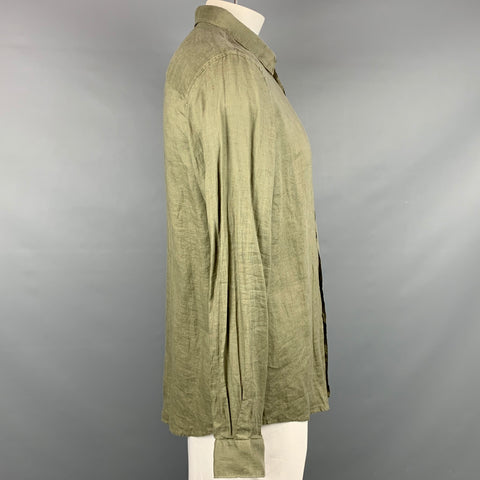 JOHN VARVATOS Size L Olive Linen Oversized Long Sleeve Shirt