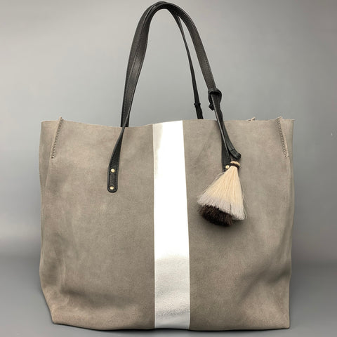 KEMPTON & Co Grey & Silver Stripe Suede Tote Handbag