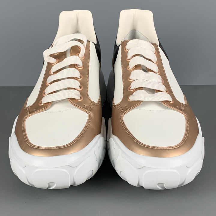 ALEXANDER MCQUEEN Size 11 White Gold Leather Platform Sneakers