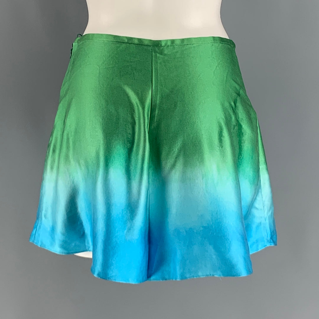 ALEJANDRA ALONSO ROJAS Size 6 Green Blue Silk Ombre High Waisted Shorts