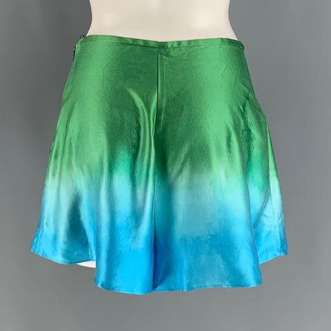 ALEJANDRA ALONSO ROJAS Size 6 Green Blue Silk Ombre High Waisted Shorts