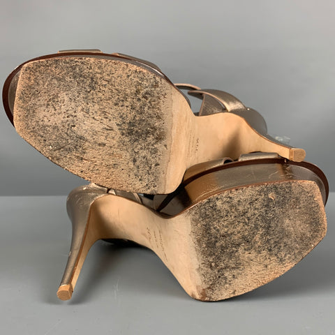 YSL Size 9.5 Metallic Rose Gold Leather Platform Sandals