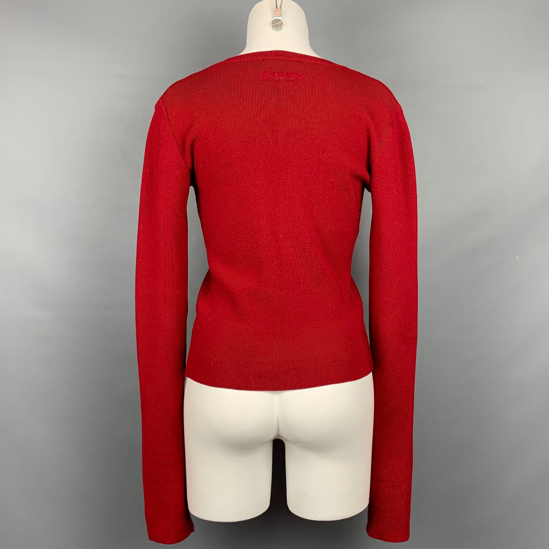 DSQUARED2 Size M Red Ribbed Wool Deep V-neck Pullover