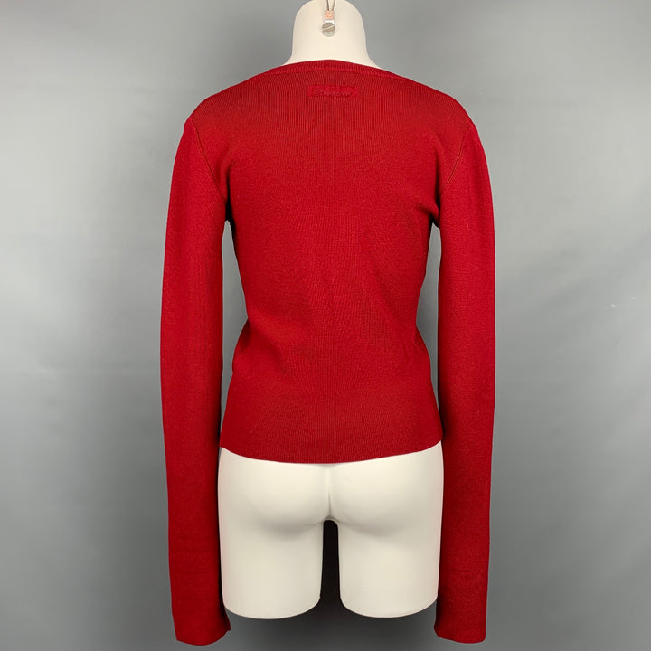 DSQUARED2 Talla M Jersey rojo de lana acanalada con cuello en V profundo