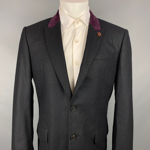 GIVENCHY Talla 42 Abrigo deportivo con solapa de pico de lana negro y morado