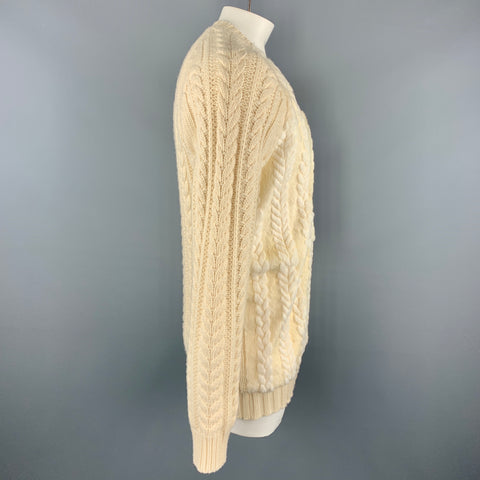 BURBERRY PRORSUM F/W 2011 Size XL Cream Wool / Cashmere Fur V-neck Pullover Sweater