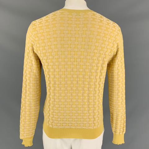 BURBERRY PRORSUM Spring Summer 2016 Size L Yellow Knitted Silk / Cotton V-Neck Pullover