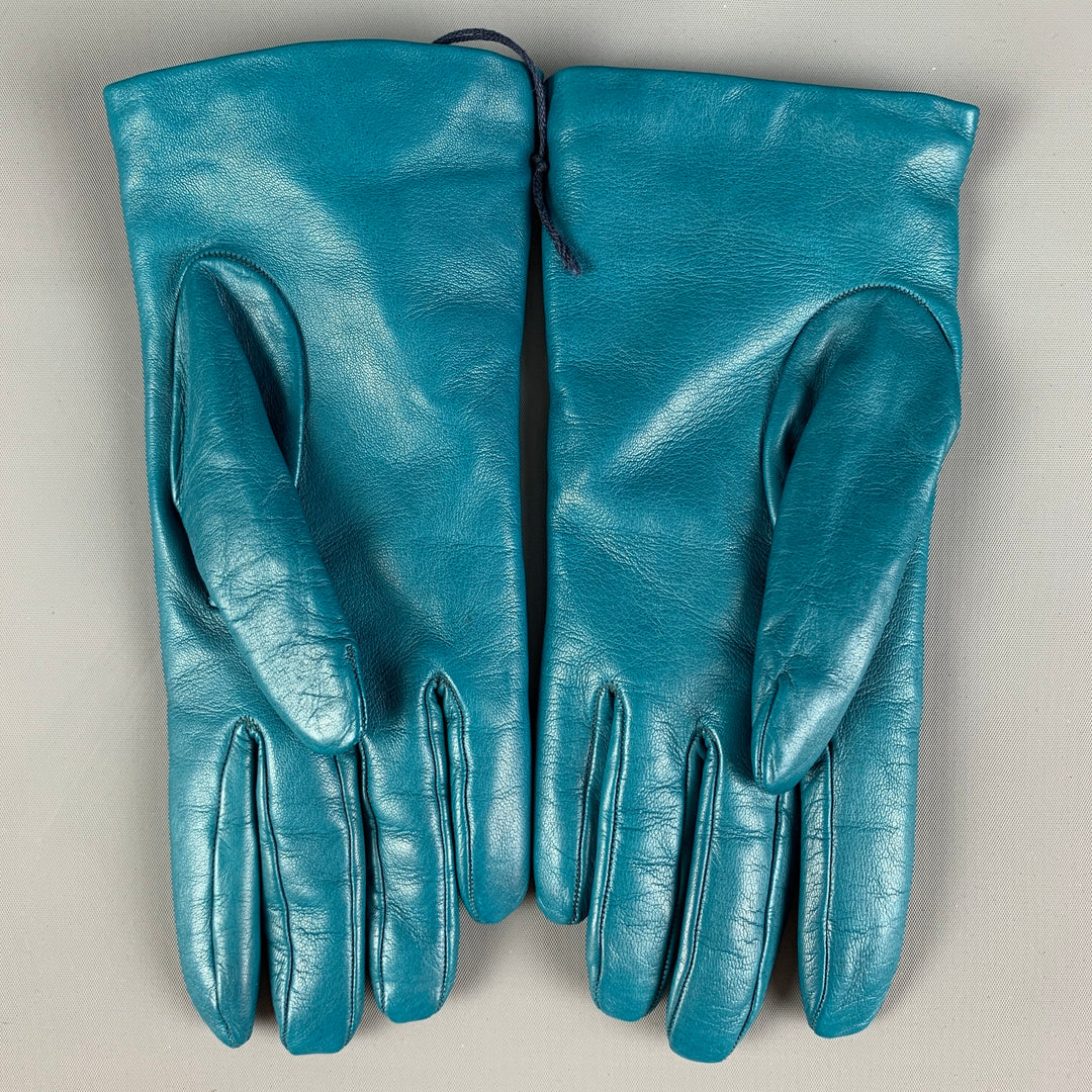 DEMI CLUB Size 7.5 Teal Leather Cashmere Gloves