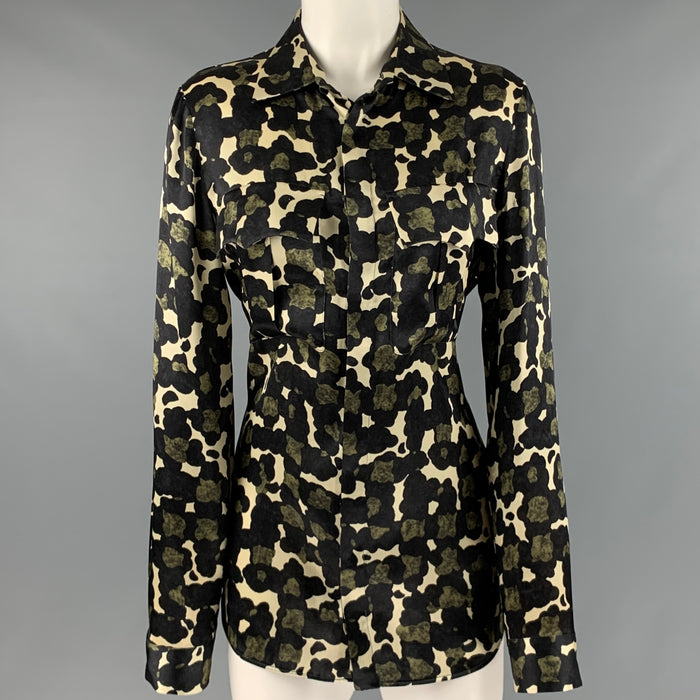 DSQUARED2 Size M Green Black Beige Silk Print Patch Pockets Shirt
