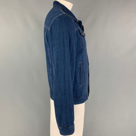 BRUNELLO CUCINELLI Size 44 Indigo Contrast Stitch Cotton Trucker Jacket