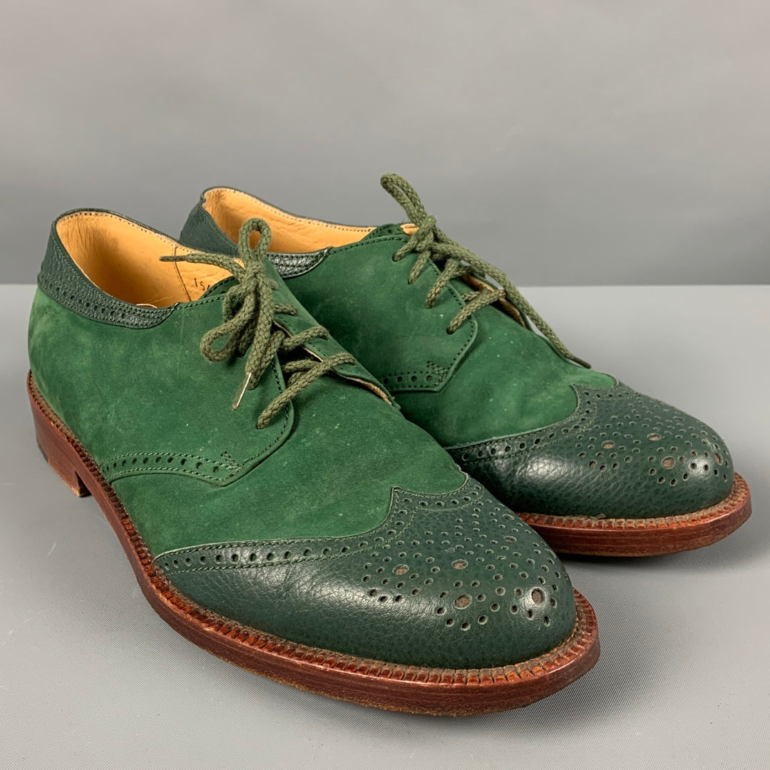 LOBB'S Zapatos con cordones y punta de ala de gamuza perforada verde talla 8