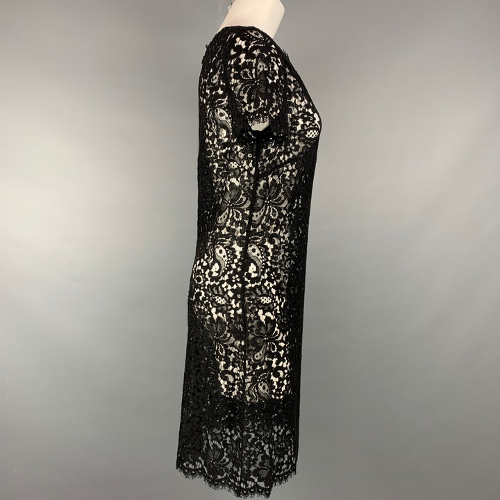 RALPH LAUREN Black Label Talla 10 Vestido de cóctel de mezcla de algodón y encaje negro