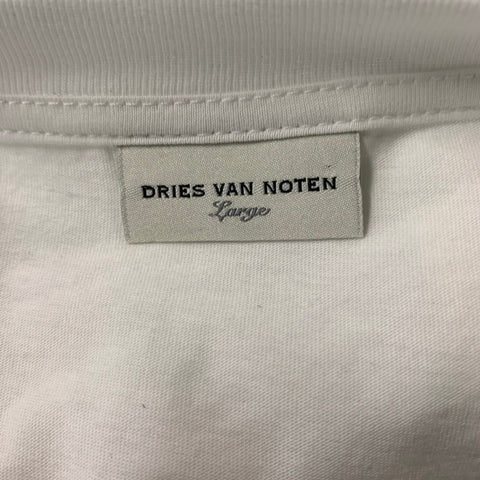 DRIES VAN NOTEN Size L White Embroidery Cotton Crew-Neck T-shirt