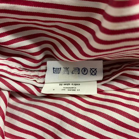 SUITSUPPLY Size M Red White Stripe Cotton Spread Collar Long Sleeve Shirt
