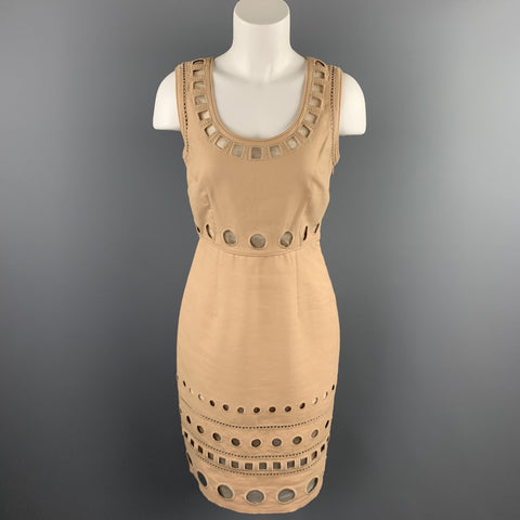 CATHERINE MALANDRINO Taille 4 Robe fourreau en coton découpé beige