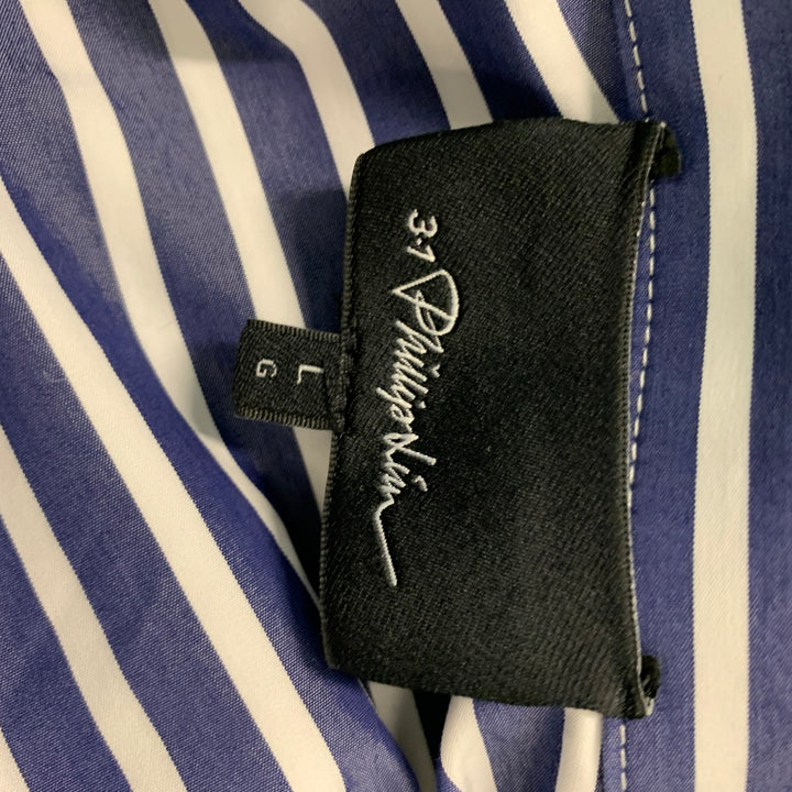 3.1 PHILLIP LIM Talla L Camisa Manga Larga Rayas Blancas Azul Marino