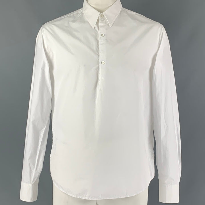 BARENA Size XL White Solid Cotton Long Sleeve Shirt