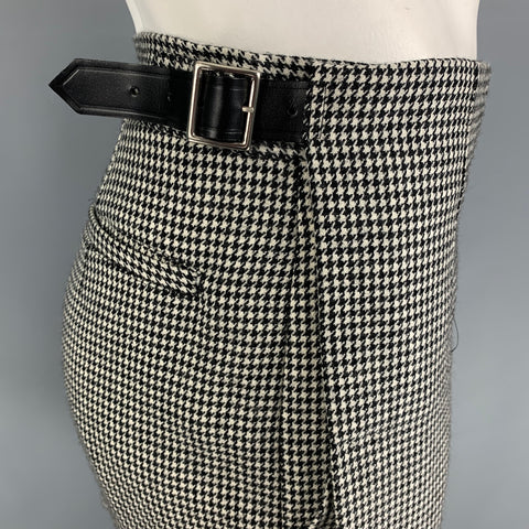 COMME des GARCONS BLACK Size L Black White Houndstooth Wool Pleated Skirt Shorts