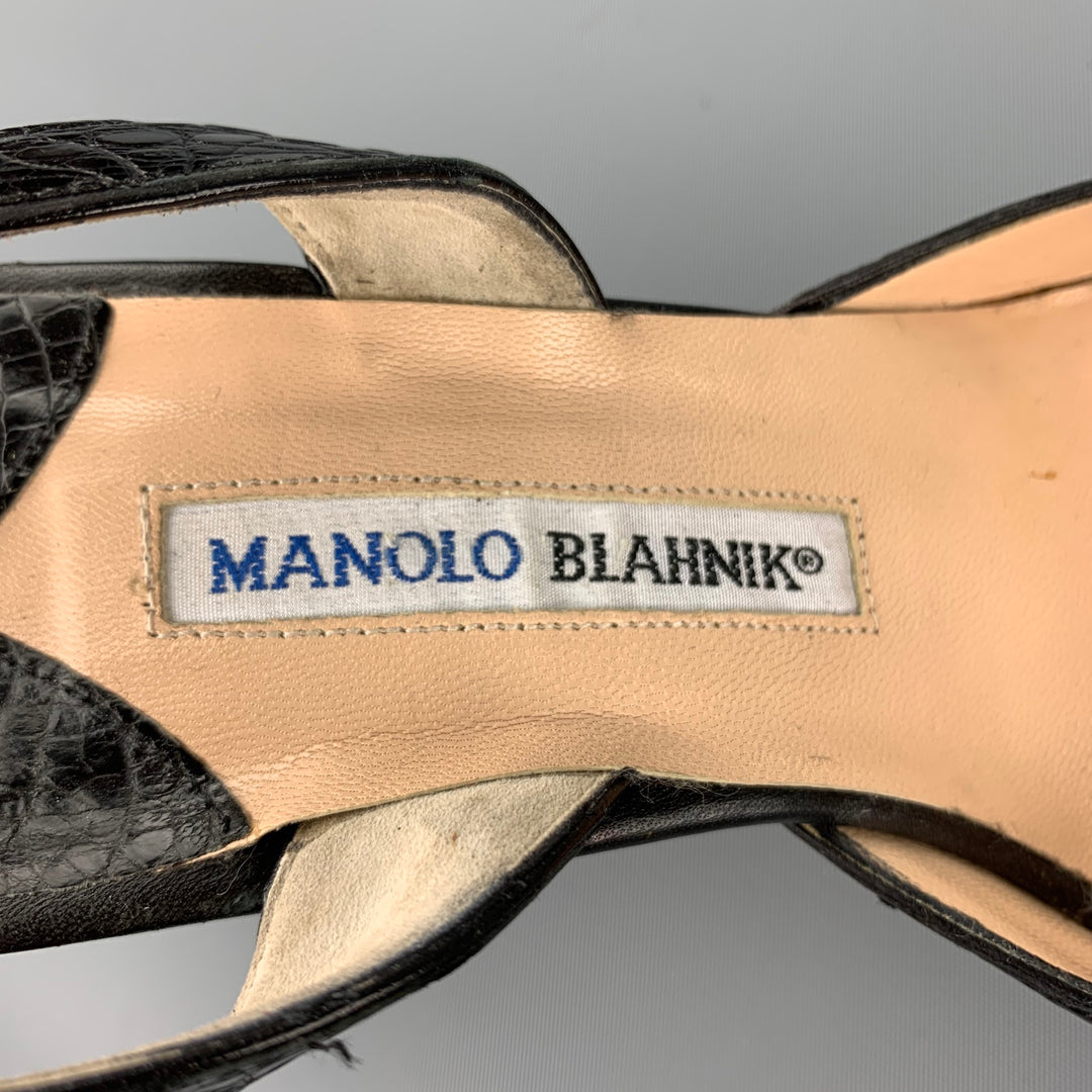 MANOLO BLAHNIK Carolyne Talla 10 Zapatos de tacón con tira trasera en piel de cocodrilo negra
