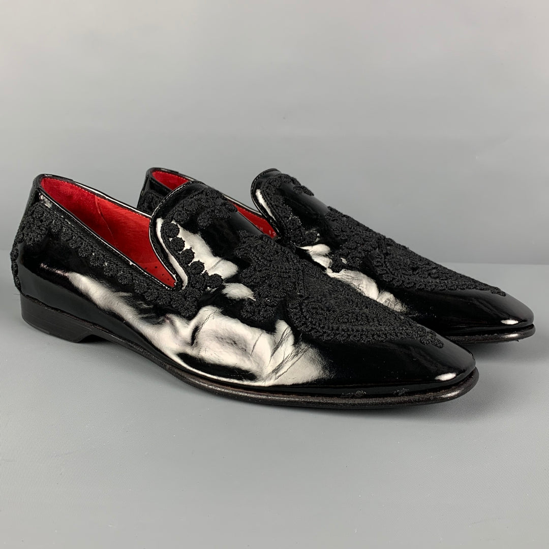 DONALD J PLINER SIGNATURE Size 9 Black Applique Leather Slip On Loafers