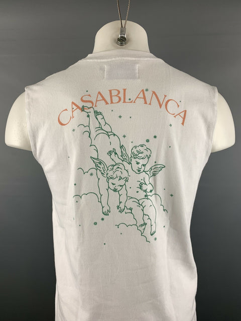 CASABLANCA Size M White Green Cherubs Cotton Sleeveless T-shirt
