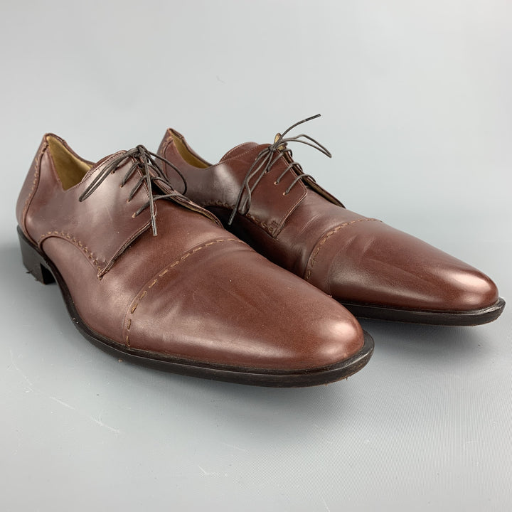 COLE HAAN Size 10.5 Brown Stitched Leather Cap Toe Lace Up Shoes