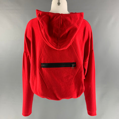 SARAH PACINI One Size Red Viscose & Polyester Solid Hooded Casual Top