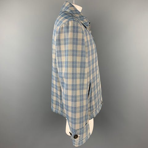 ACNE STUDIOS Size 42 Blue & Taupe Plaid Polyester Zip Up Jacket