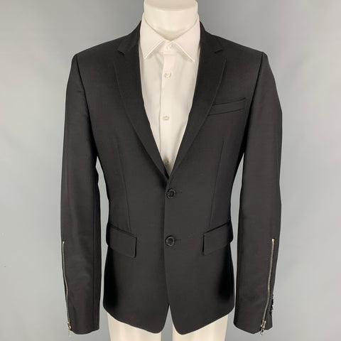 GIVENCHY Talla 40 Abrigo deportivo con solapa de muesca de lana / poliamida negro